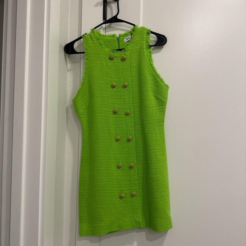 Lime Green Sleeveless Dress with Button Detail
